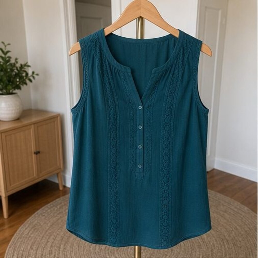 Teal V Neck Top